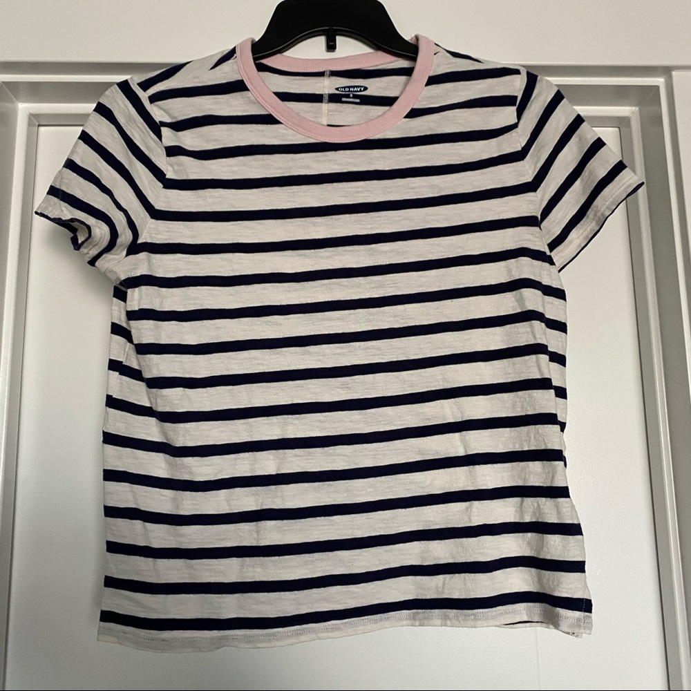 Old Navy White and Navy Striped Tee